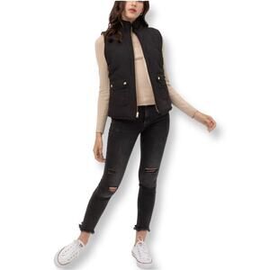 Reversible Quilted Fuzzy Vest With Pockets Navy